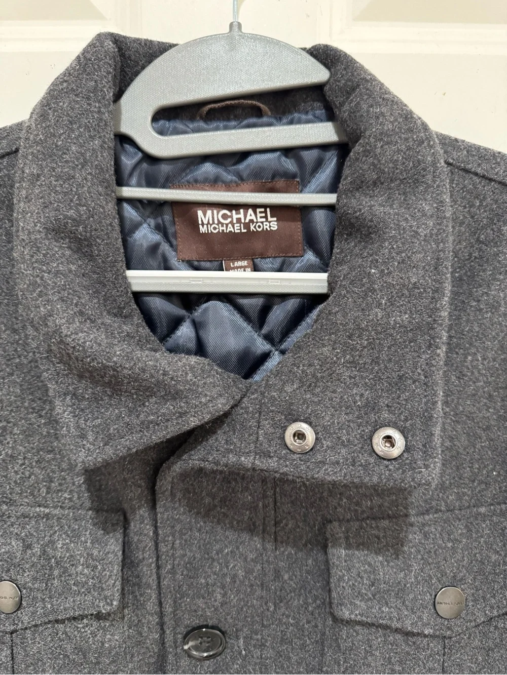 Michael Kors Men's Dark Gray Wool Blend Field Jacket Coat Sz L Button Quilted